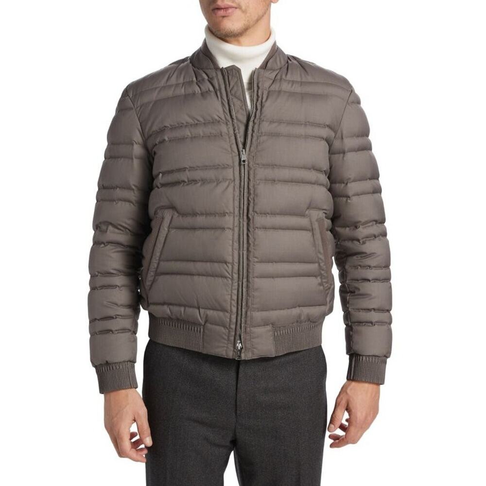 $3,795 NWT Brett Johnson Gray Wool-Silk Tech Puffer Quilted Jacket Size 2XL